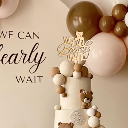 We Can Bearly Wait Wooden Cake Topper - Bear Theme Baby Shower Decoration, 8x10 Inches