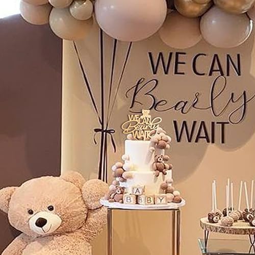 We Can Bearly Wait Wooden Cake Topper - Bear Theme Baby Shower Decoration, 8x10 Inches