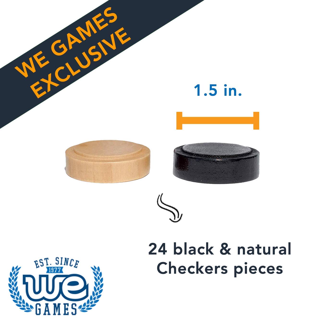 WE Games 1.5 Inch Wooden Checkers Pieces – 24 Natural & Black Stained Stackable Checkers with Storage Bag