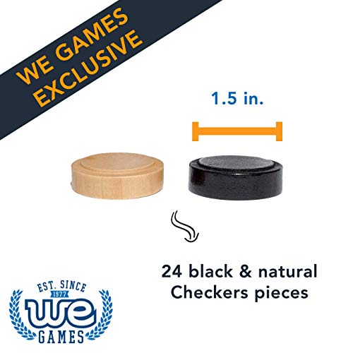 WE Games 1.5 Inch Wooden Checkers Pieces – 24 Natural & Black Stained Stackable Checkers with Storage Bag