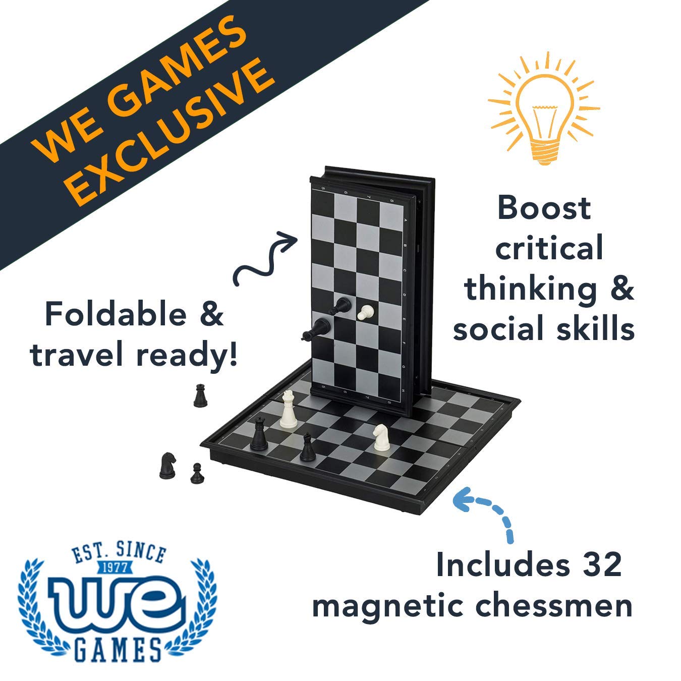 WE Games 8-Inch Travel Chess Set with Magnetic Pieces and Foldable Board