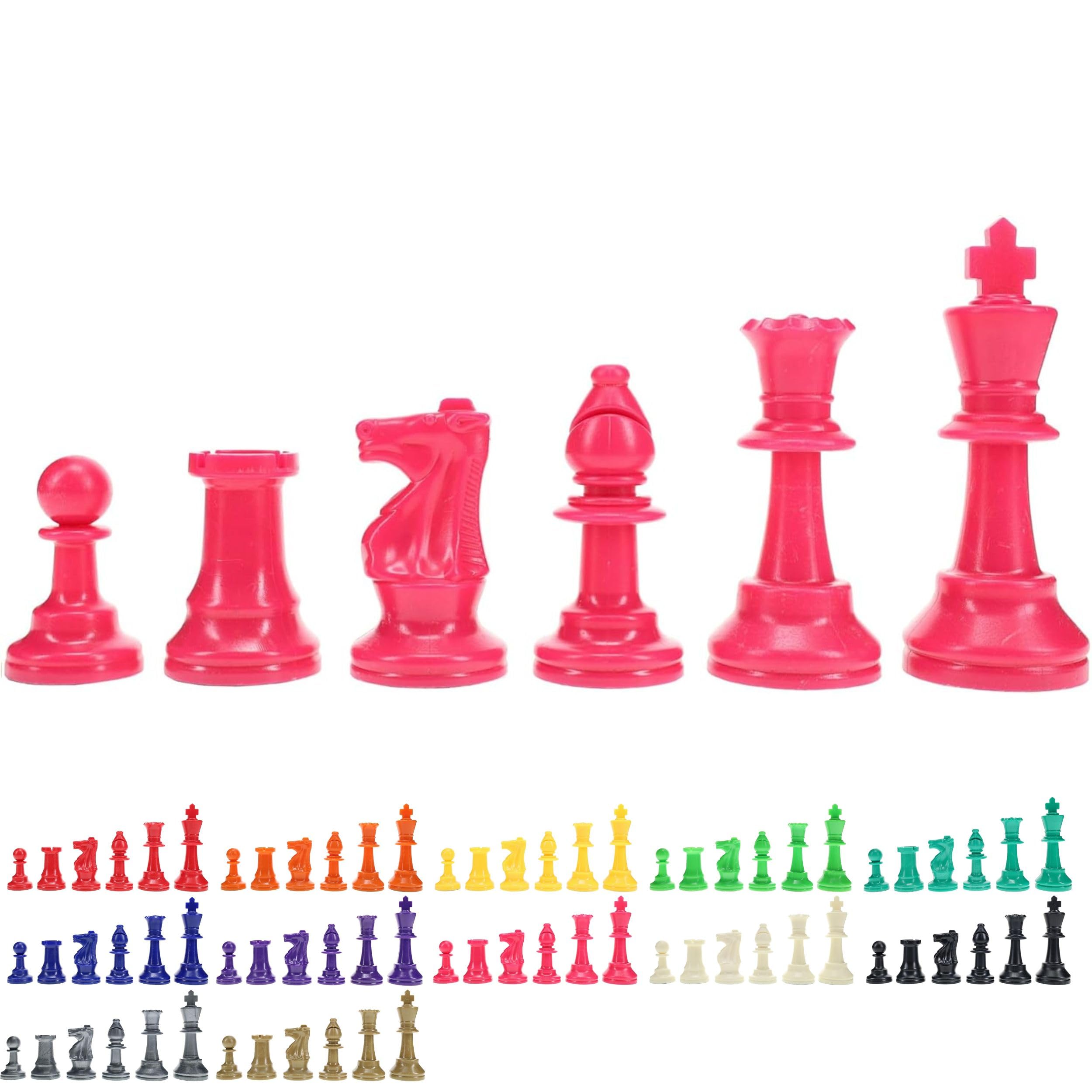 WE Games Color Bright Pink Plastic Staunton Chess Pieces - Half Set (17 Pieces) with 3.75 in King