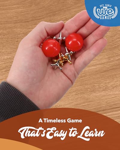WE Games Metal Jacks Set – 10 Jacks, 2 Red Balls, Wooden Box
