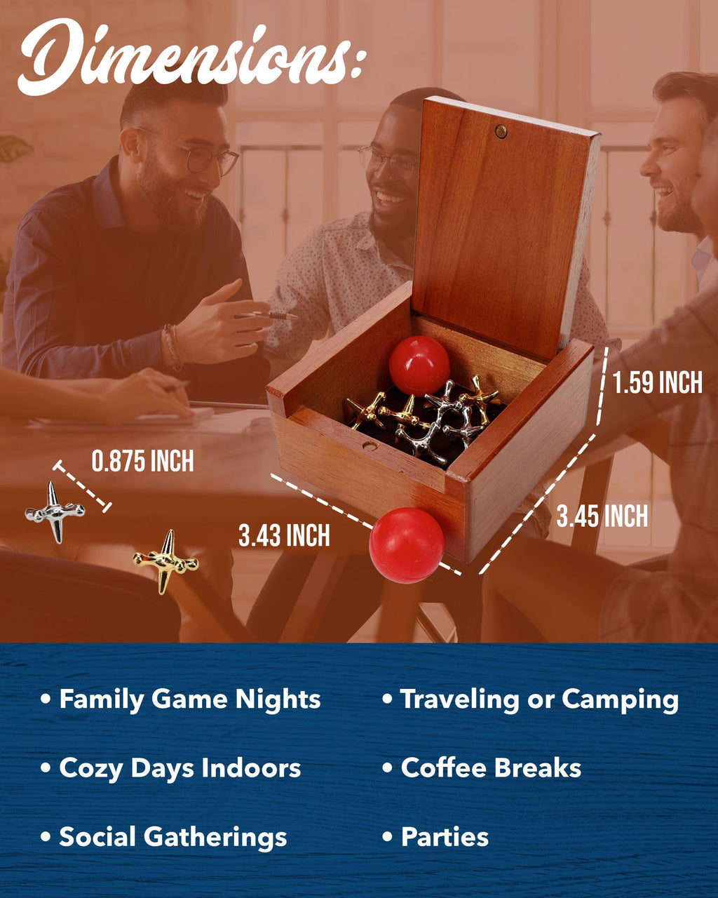 WE Games Metal Jacks Set – 10 Jacks, 2 Red Balls, Wooden Box