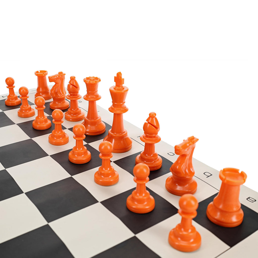 WE Games Orange Plastic Staunton Chess Pieces – 3.75 in King, Tournament Half Set with Extra Queen