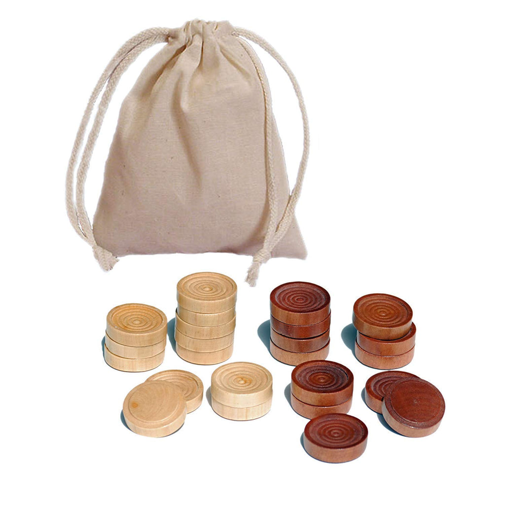 WE Games Wooden Backgammon Checkers – 30 Pieces, Brown & Natural, 1.125 Inch Diameter with Cloth Pouch
