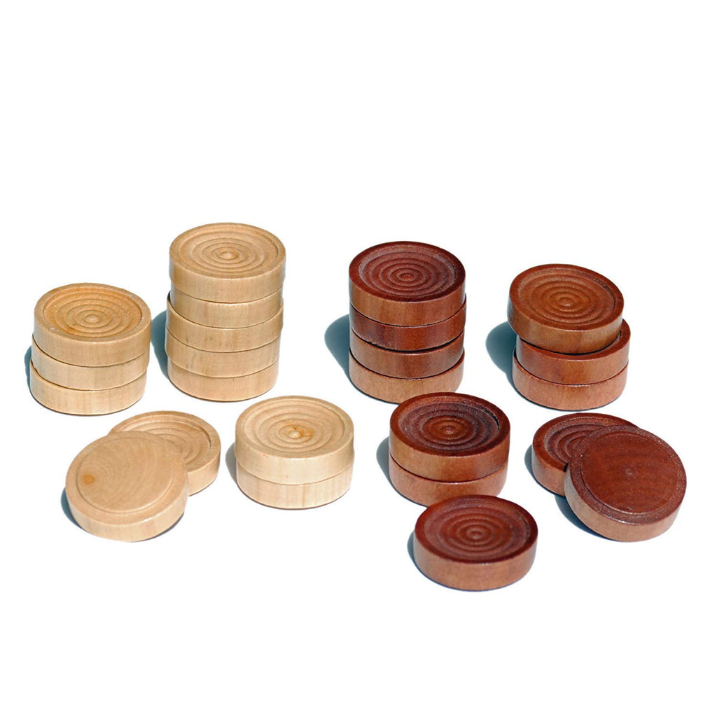WE Games Wooden Backgammon Checkers – 30 Pieces, Brown & Natural, 1.125 Inch Diameter with Cloth Pouch