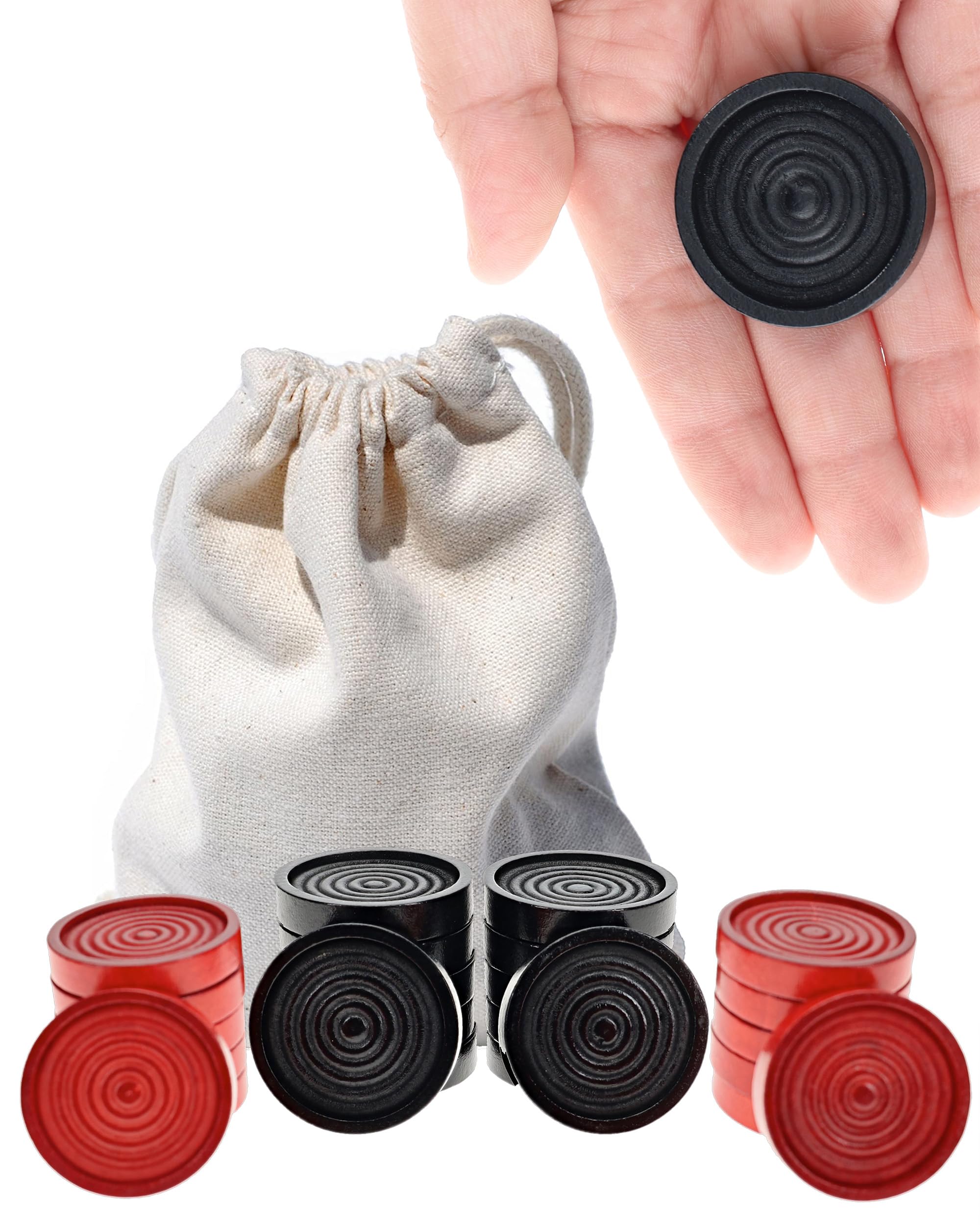 WE Games Wooden Checkers Pieces - 24 Red & Black, 1.5-inch, with Storage Bag