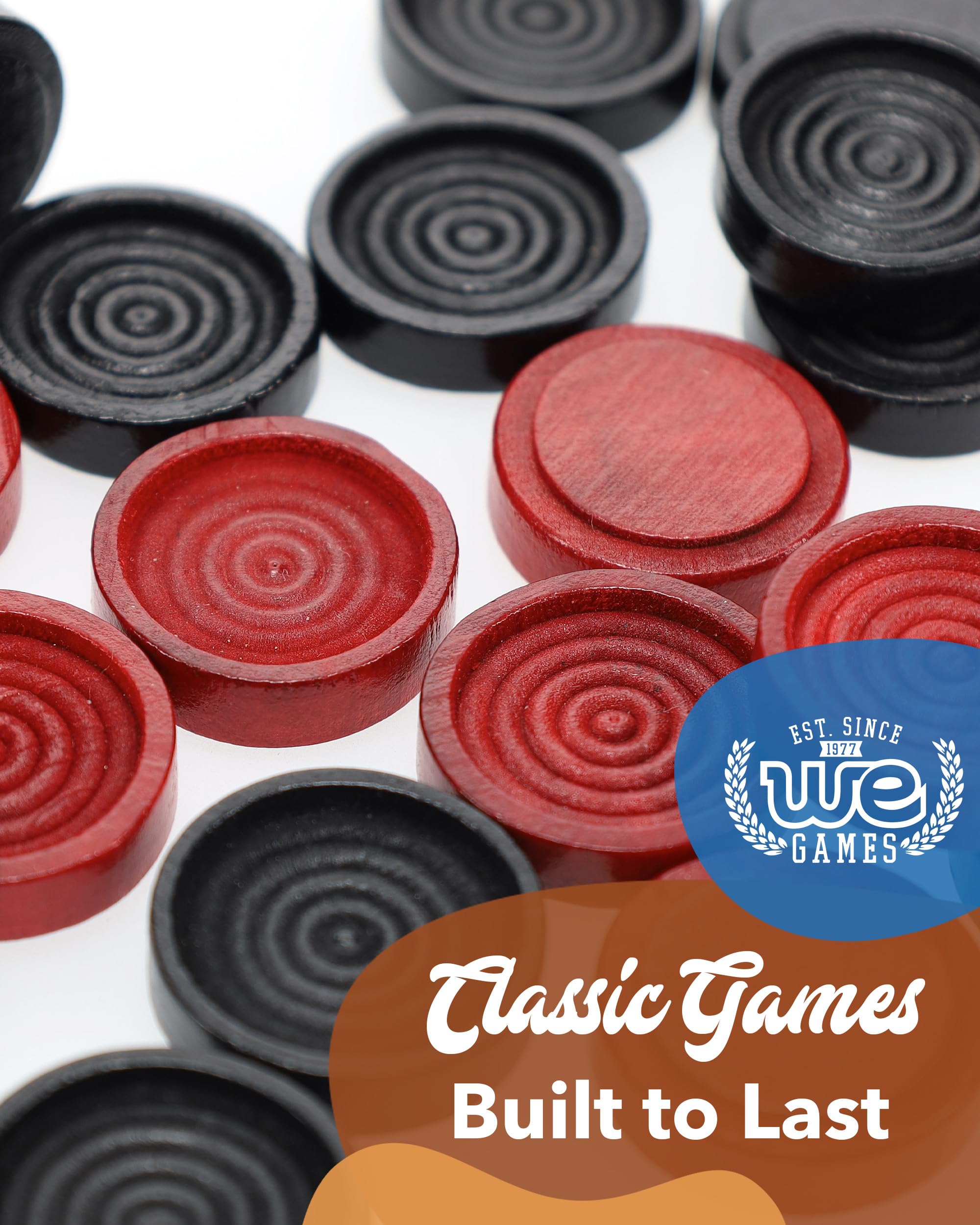WE Games Wooden Checkers Pieces - 24 Red & Black, 1.5-inch, with Storage Bag