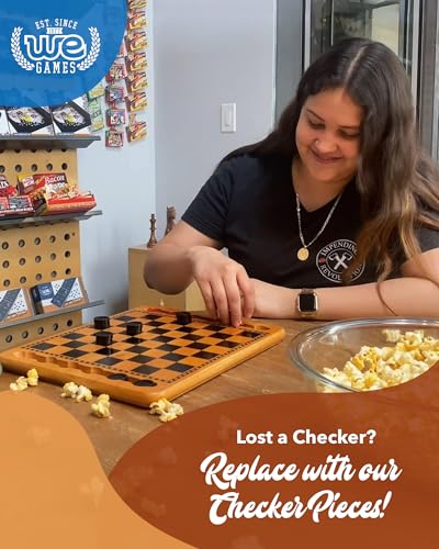 WE Games Wooden Checkers Pieces - 24 Red & Black, 1.5-inch, with Storage Bag