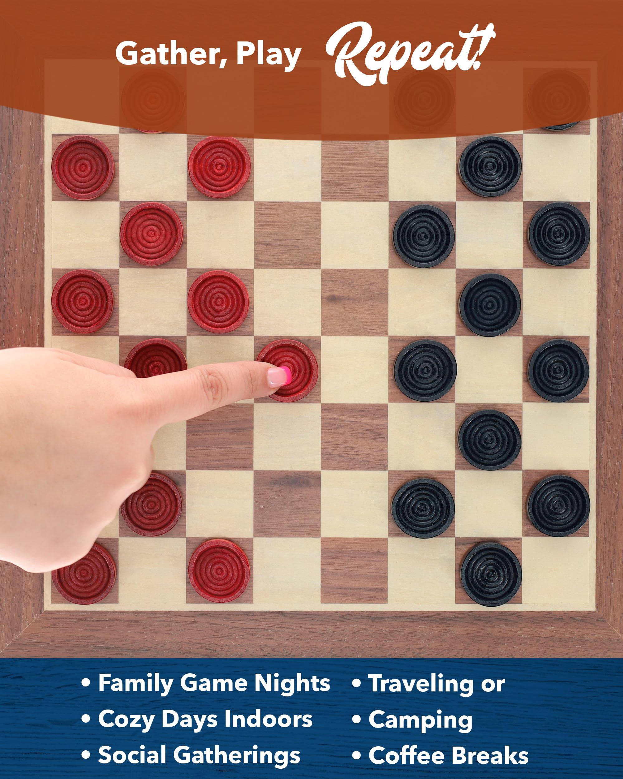 WE Games Wooden Checkers Pieces - 24 Red & Black, 1.5-inch, with Storage Bag