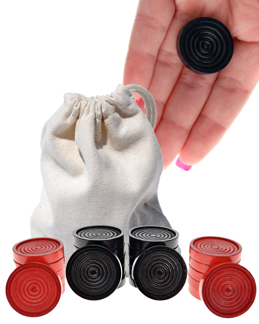 WE Games Wooden Checkers Pieces - 24 Red & Black Checkers, 1.062-inch, with Storage Bag