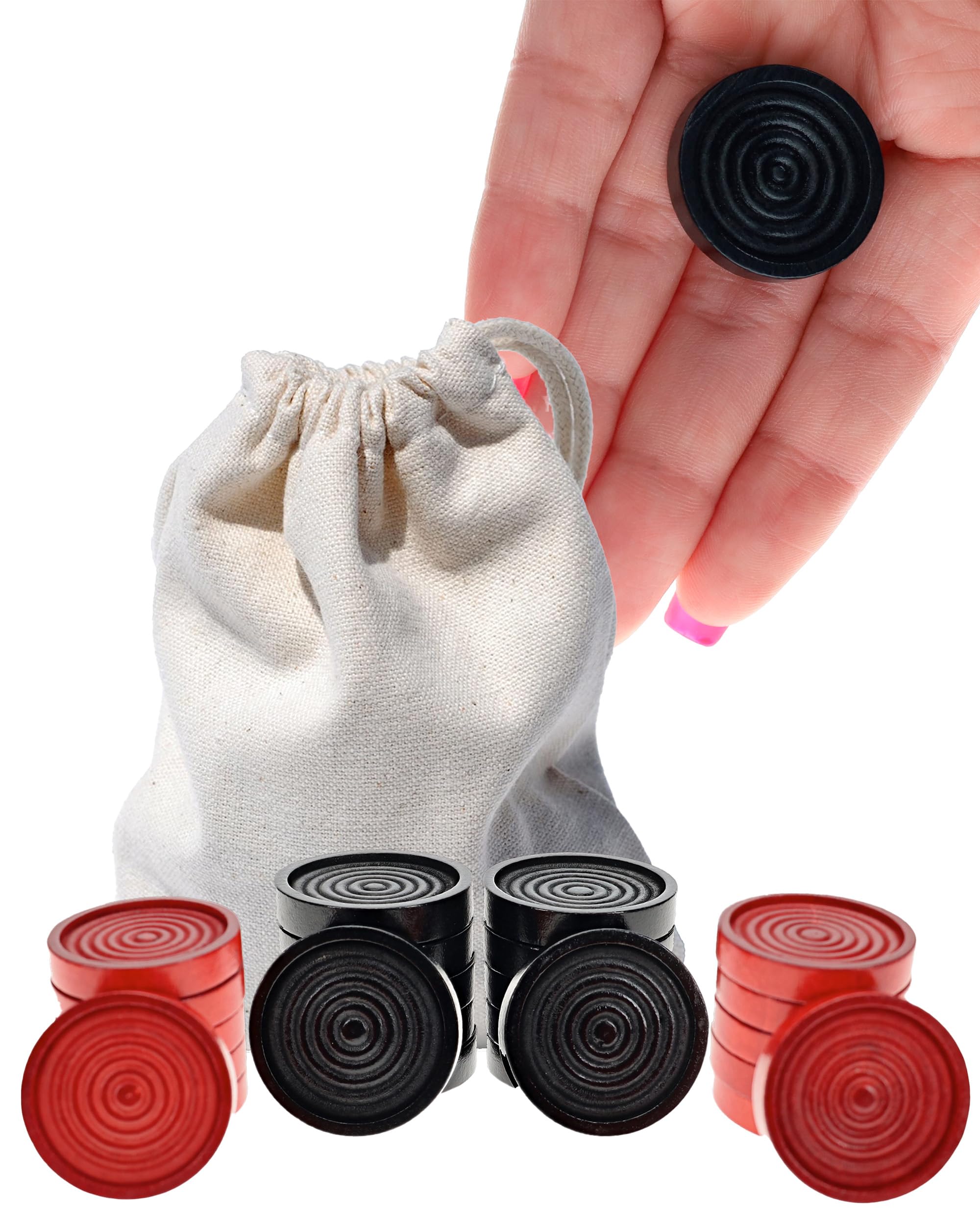 WE Games Wooden Checkers Pieces - 24 Red & Black Checkers, 1.062-inch, with Storage Bag