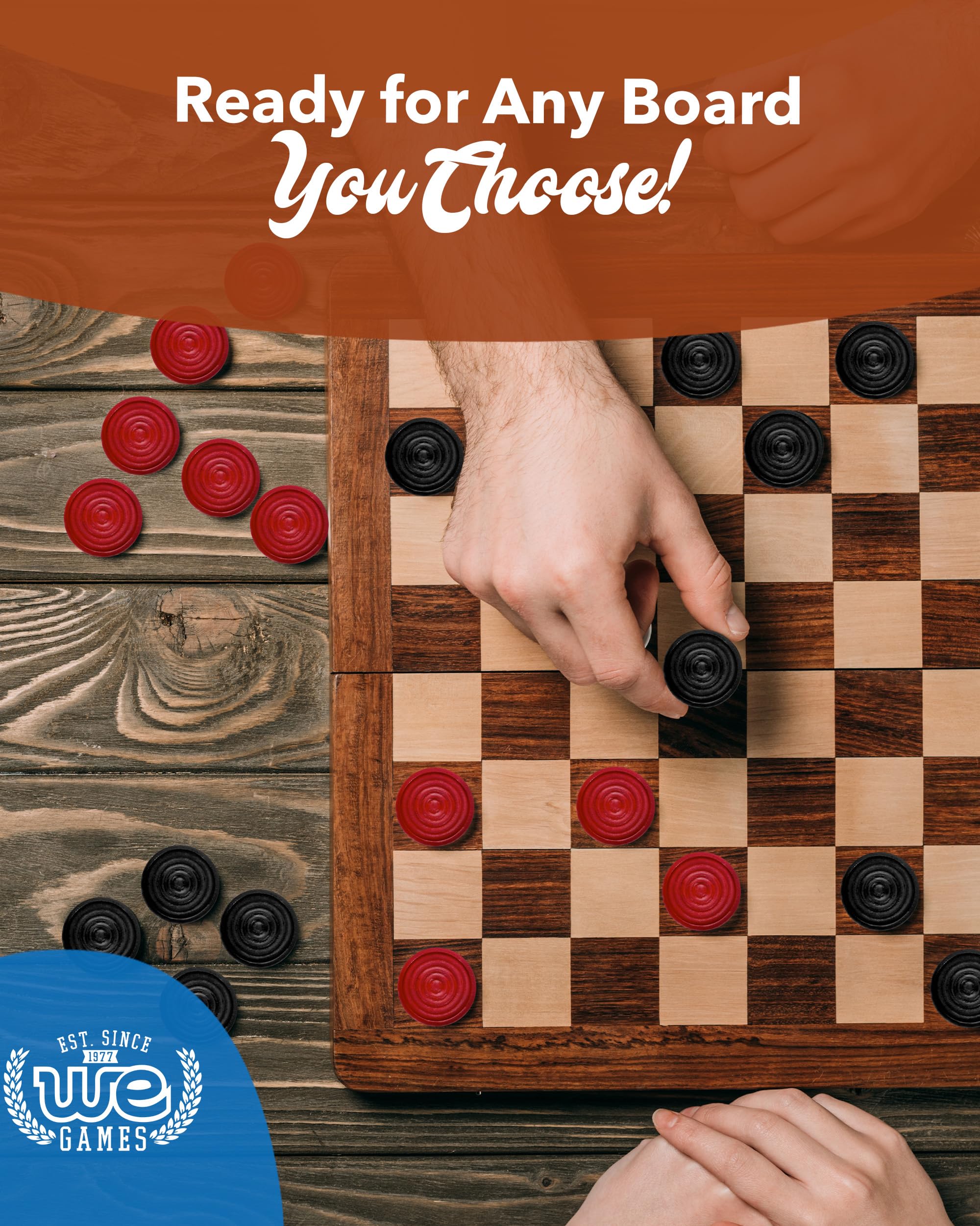 WE Games Wooden Checkers Pieces - 24 Red & Black Checkers, 1.062-inch, with Storage Bag