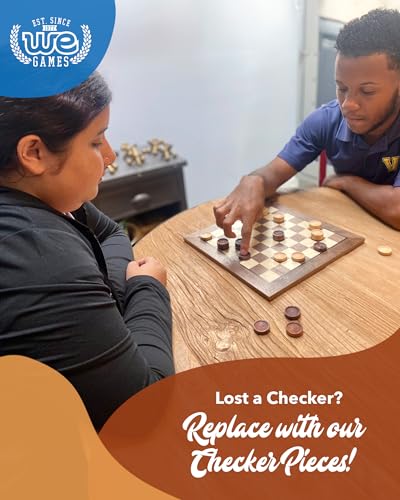 WE Games Wooden Checkers Pieces (1.5 inch) – 24 Brown & Natural Stained Stackable Ridges with Drawstring Bag
