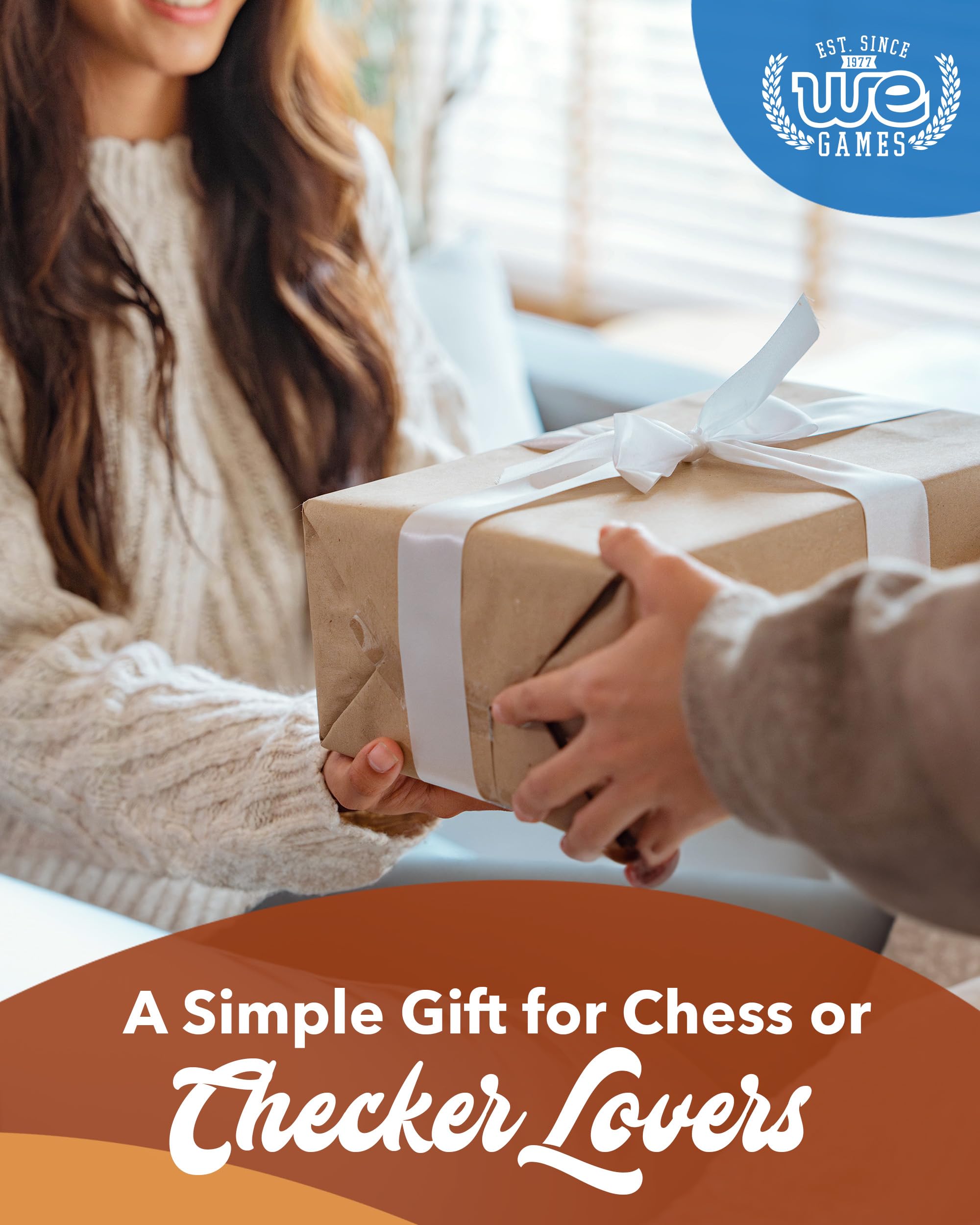 WE Games Wooden Checkers Pieces (1.5 inch) – 24 Brown & Natural Stained Stackable Ridges with Drawstring Bag