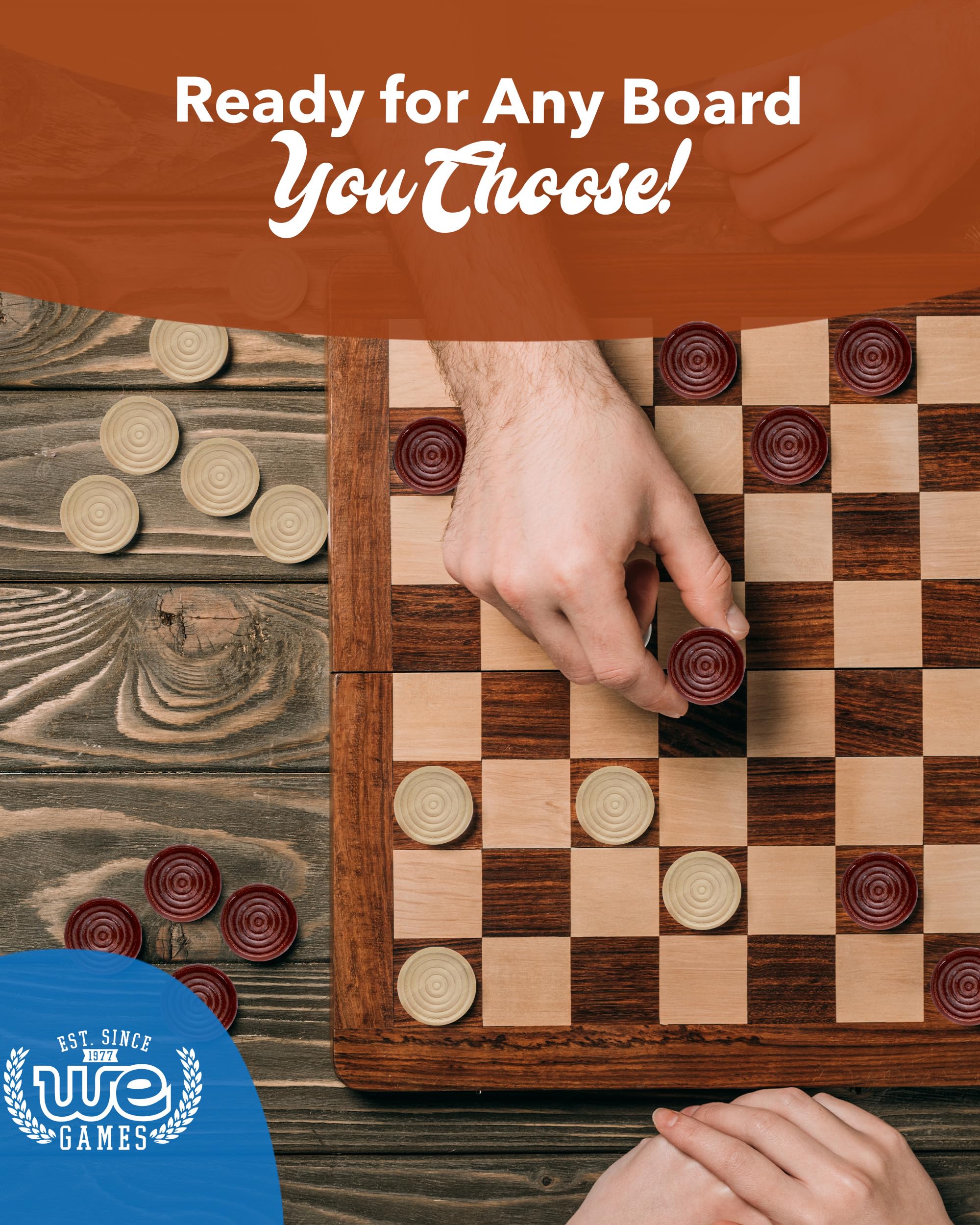 WE Games Wooden Checkers Pieces – 24 Solid Wood Discs (2 inch) with Drawstring Bag