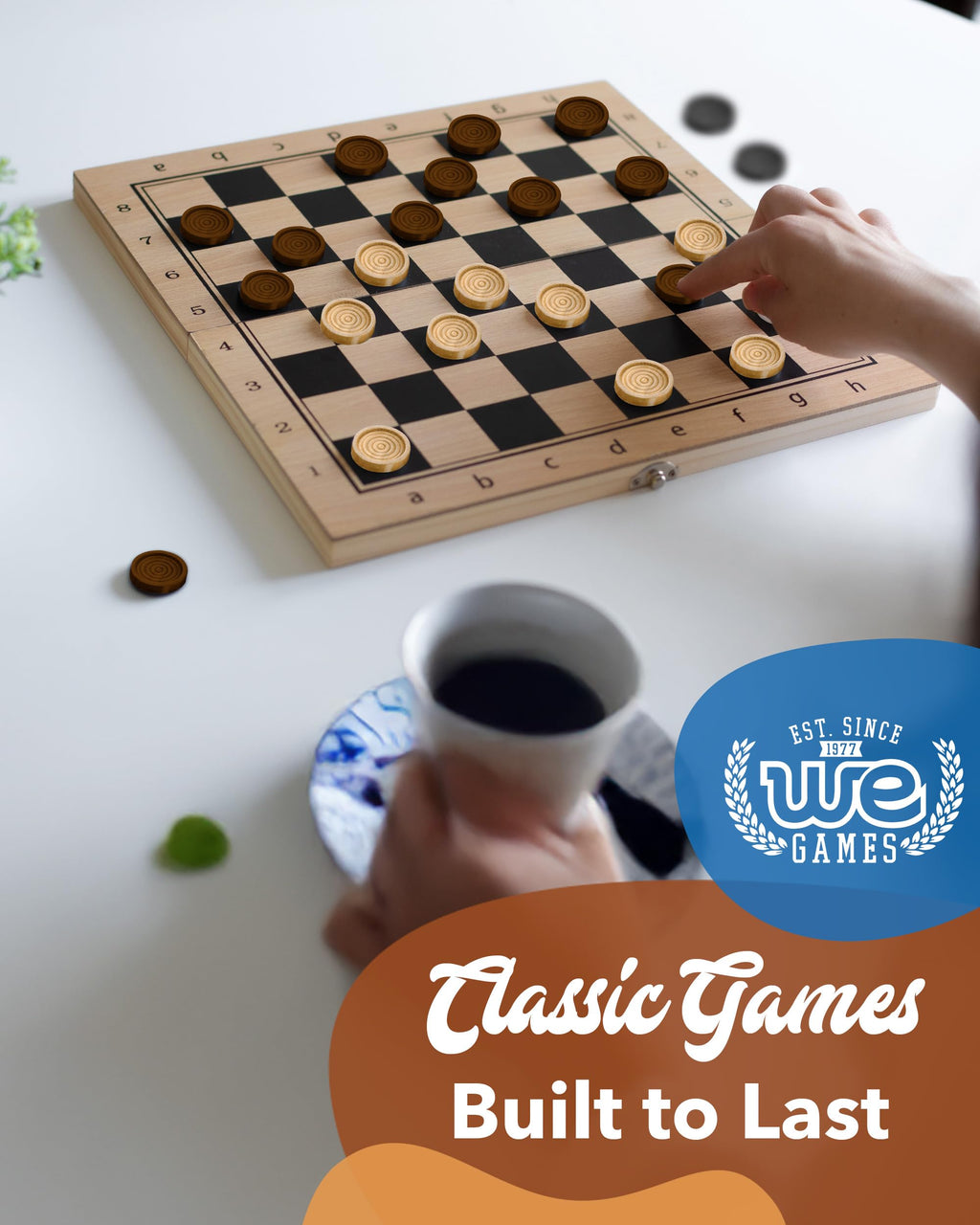 WE Games Wooden Checkers Pieces – 24 Solid Wood Discs (2 inch) with Drawstring Bag