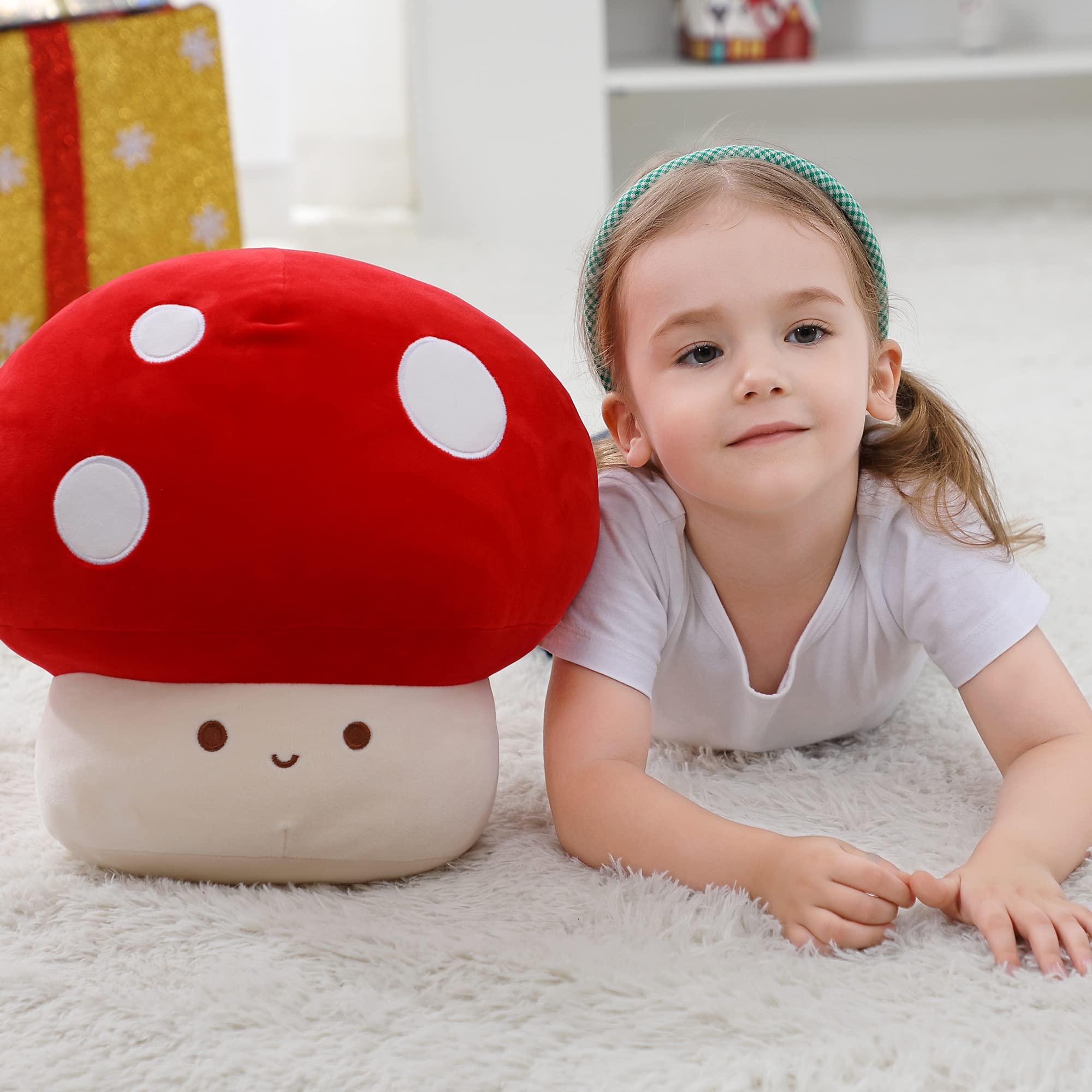 WeBingo 9 Inch Mushroom Plush Pillow – Super Soft Cute Stuffed Animal Toy for Kids and Adults