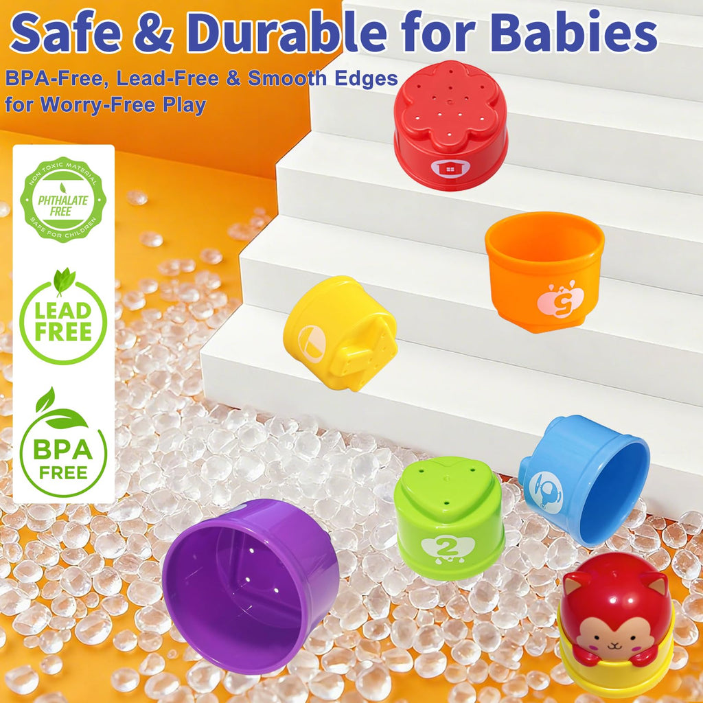 WEEJOYGAM Light-Up Stacking Cups for Toddlers - 10-Piece Nesting Toy with Sounds, Montessori Bath & Beach Toy