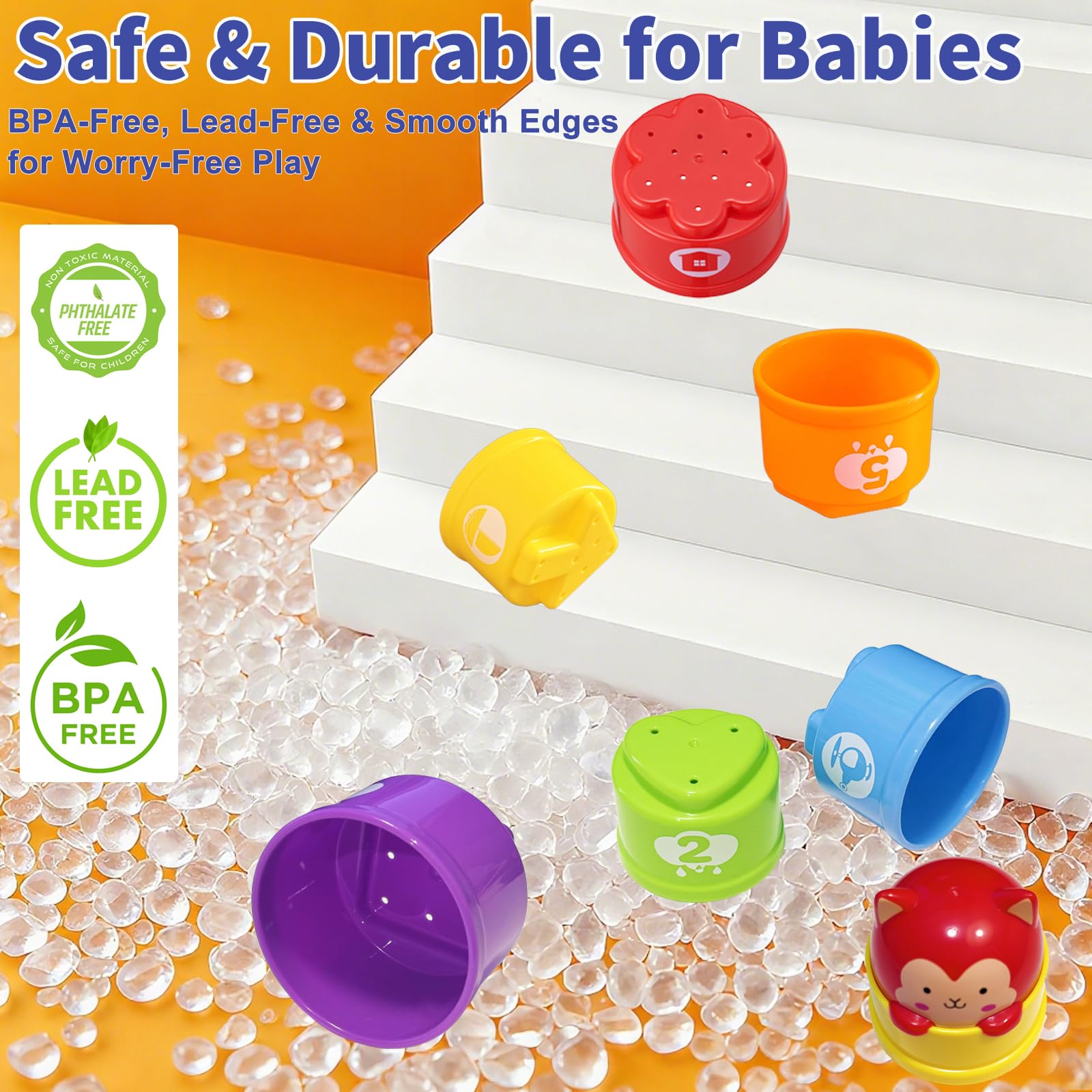 WEEJOYGAM Light-Up Stacking Cups for Toddlers - 10-Piece Nesting Toy with Sounds, Montessori Bath & Beach Toy