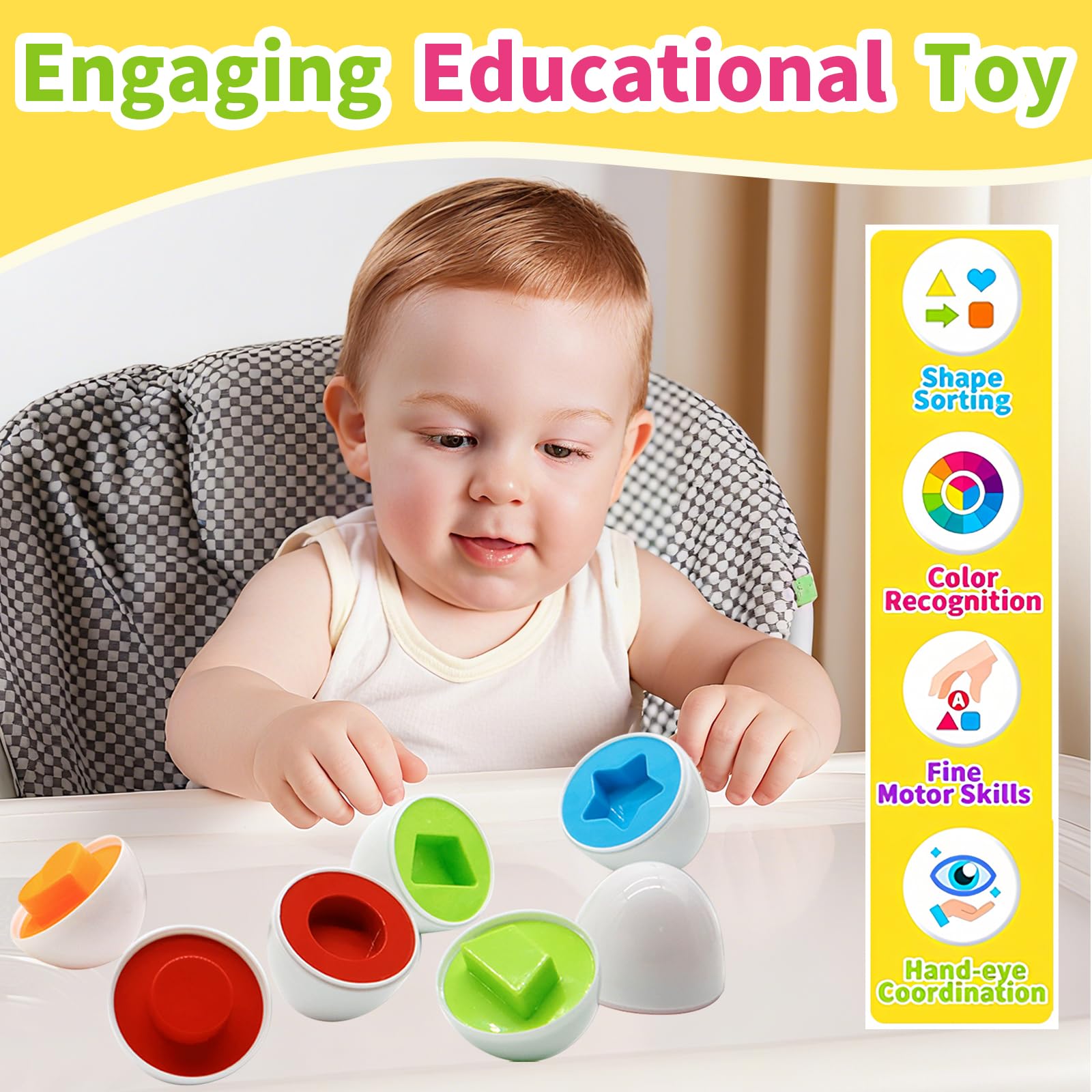 WEEJOYGAM Matching Eggs Toys for Toddlers 1-3 – Shape Sorter & Color Learning Set