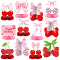 Weekgrat 12-Piece Cherry Honeycomb Centerpiece Set – Pink & Red 3D Table Decor for Birthday, Baby Shower, or Bachelor Party
