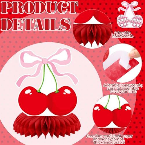 Weekgrat 12-Piece Cherry Honeycomb Centerpiece Set – Pink & Red 3D Table Decor for Birthday, Baby Shower, or Bachelor Party
