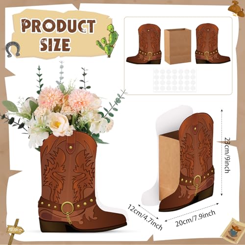 Weekgrat 8-Piece Brown Cowboy Boot Flower Box Set for Western Themed Party Centerpieces and Favors