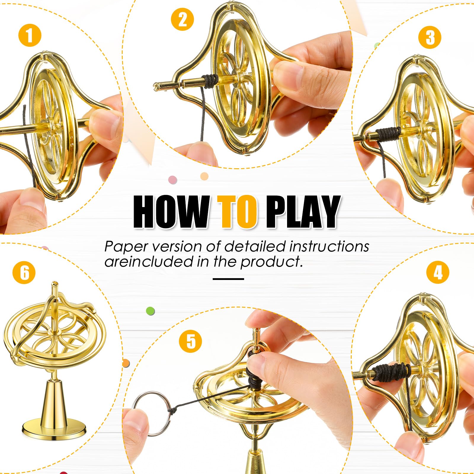 Weewooday Gold Metal Gyroscope Spinning Top – Anti-Gravity Stress Relief Toy