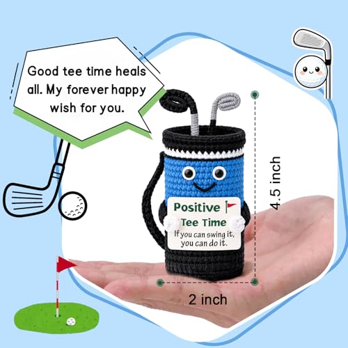 WelDesine Crocheted Golf Bag Figurine – Smiling Golf Decor with Inspirational Quote, Handmade Gift for Dad, Husband, Golfer