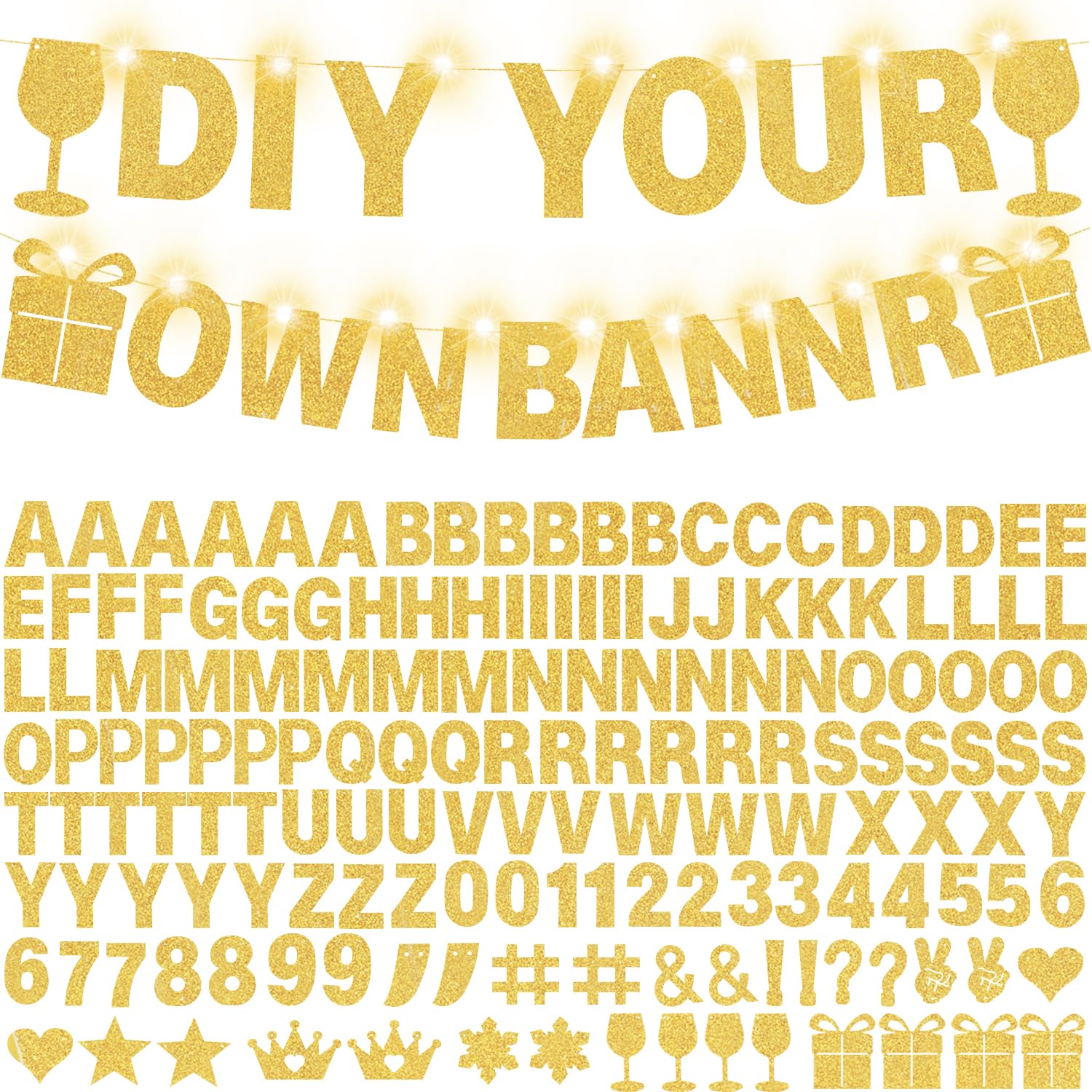 WELITTCON 175-Piece DIY Glitter Gold Customizable Banner Kit for Parties