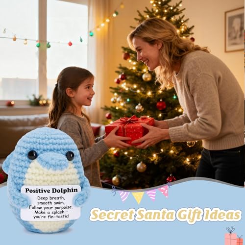 Weming Handmade Crochet Dolphin Plush with Inspirational Card – Emotional Support Gift for Women Coworkers and Dolphin Lovers