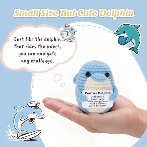Weming Handmade Crochet Dolphin Plush with Inspirational Card – Emotional Support Gift for Women Coworkers and Dolphin Lovers
