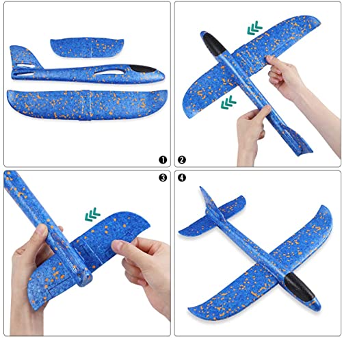 WenToyce 2 Pack Throwing Foam Airplanes – 13.7 Inch, 2 Flight Modes (Glider & Reversal), EPP Foam, Easy Assembly Outdoor Toy for Kids 4-14