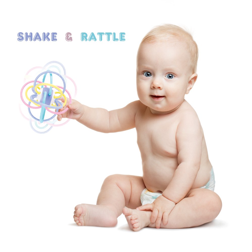 WEofferwhatYOUwant Baby Sensory Teether Ball – 12 Soft TPU Rings with Rattle for 0-6 Months