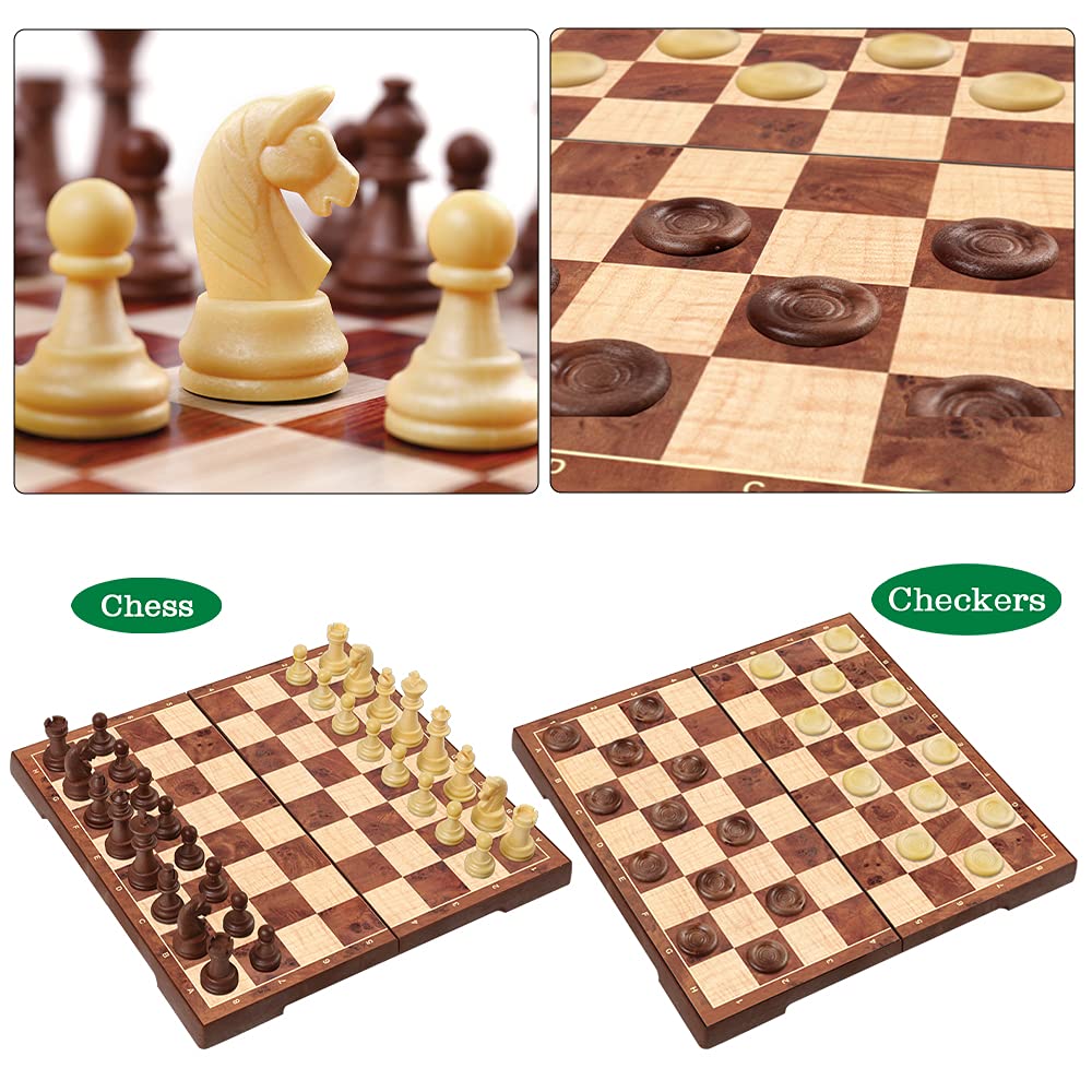 WEofferwhatYOUwant Magnetic Chess Set – 2-in-1 Travel Chess and Checkers – 12.4" Folding Board – Portable Strategy Game with Magnetic Pieces