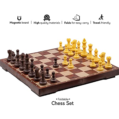 WEofferwhatYOUwant Magnetic Chess Set – 2-in-1 Travel Chess and Checkers – 12.4" Folding Board – Portable Strategy Game with Magnetic Pieces