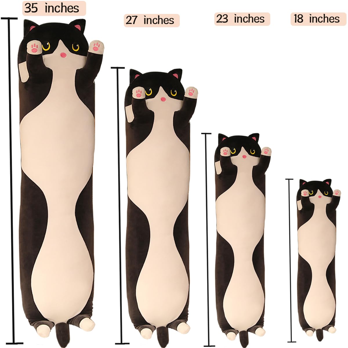 Werdast Black Cat Long Plush Pillow - 18 Inches Soft Stuffed Cat Sleeping Companion