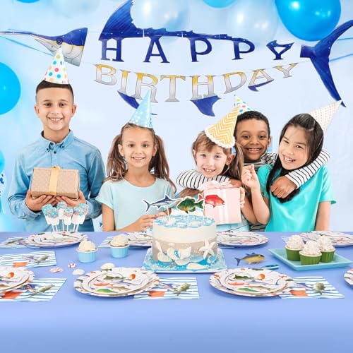 WERNNSAI 48-Piece Fishing Party Tableware Set - Disposable Plates and Napkins for 16 Guests