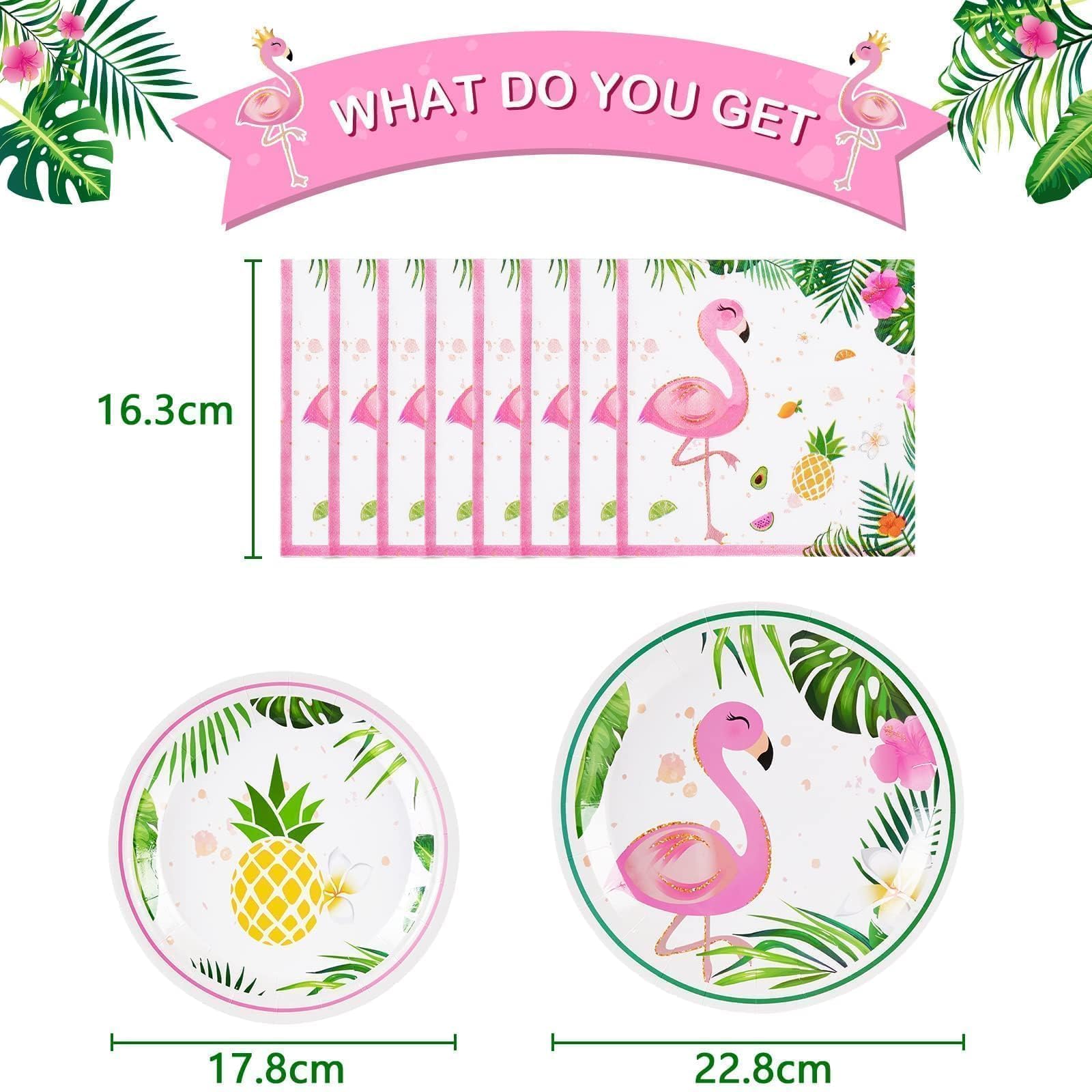 WERNNSAI 48-Piece Flamingo Party Tableware Set - Tropical Dinner Plates, Dessert Plates & Napkins for 16 Guests