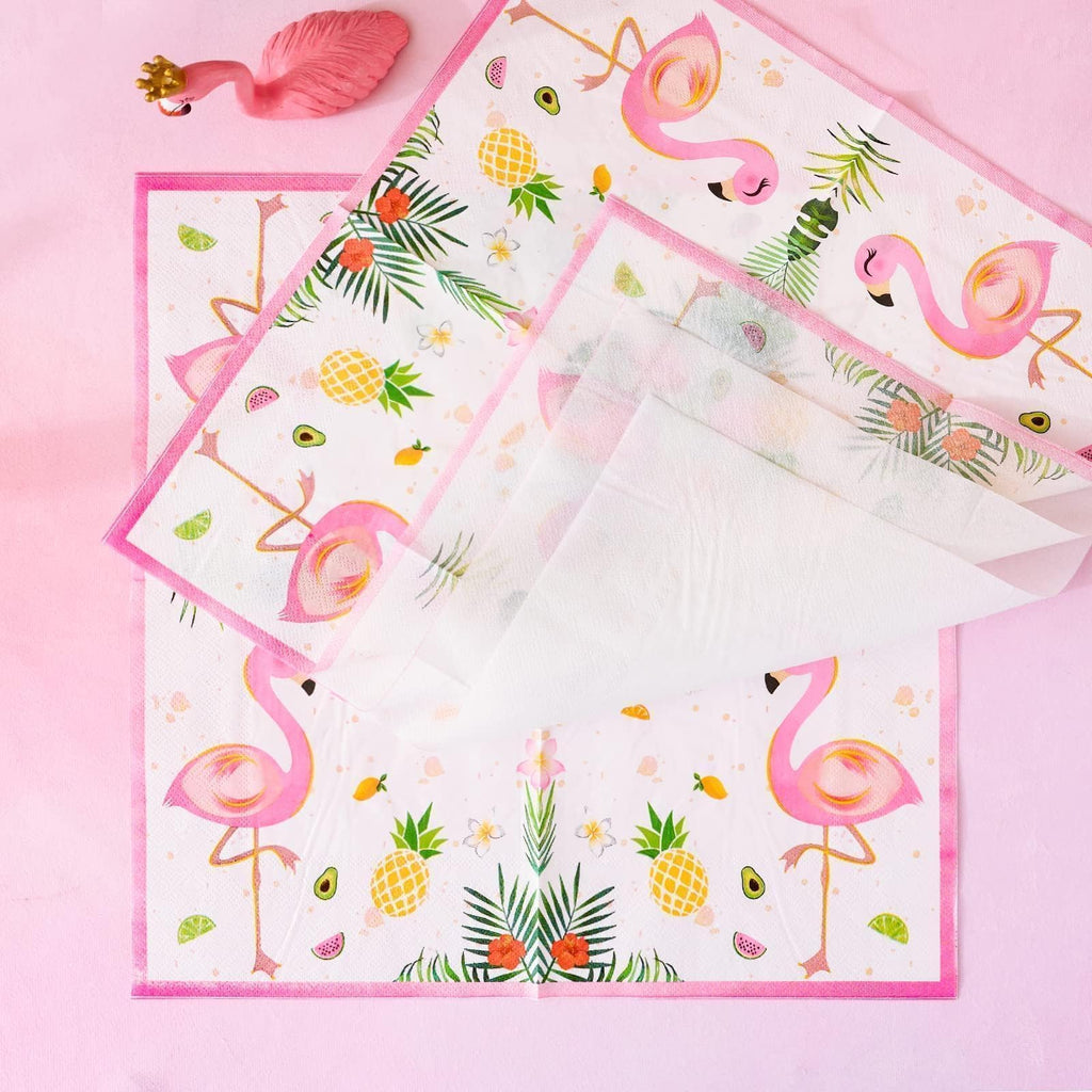 WERNNSAI 48-Piece Flamingo Party Tableware Set - Tropical Dinner Plates, Dessert Plates & Napkins for 16 Guests