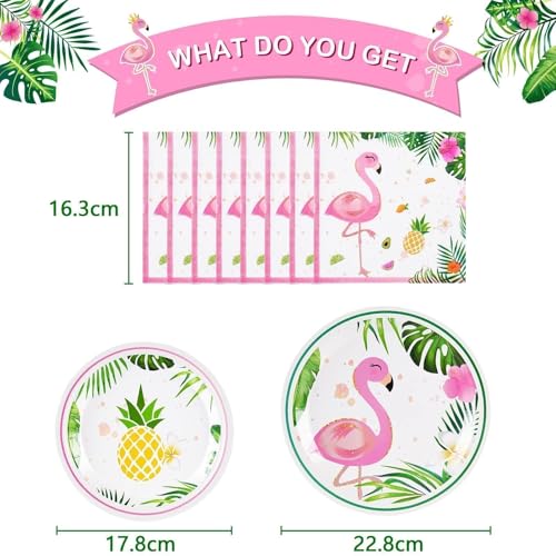 WERNNSAI 48-Piece Flamingo Party Tableware Set - Tropical Dinner Plates, Dessert Plates & Napkins for 16 Guests