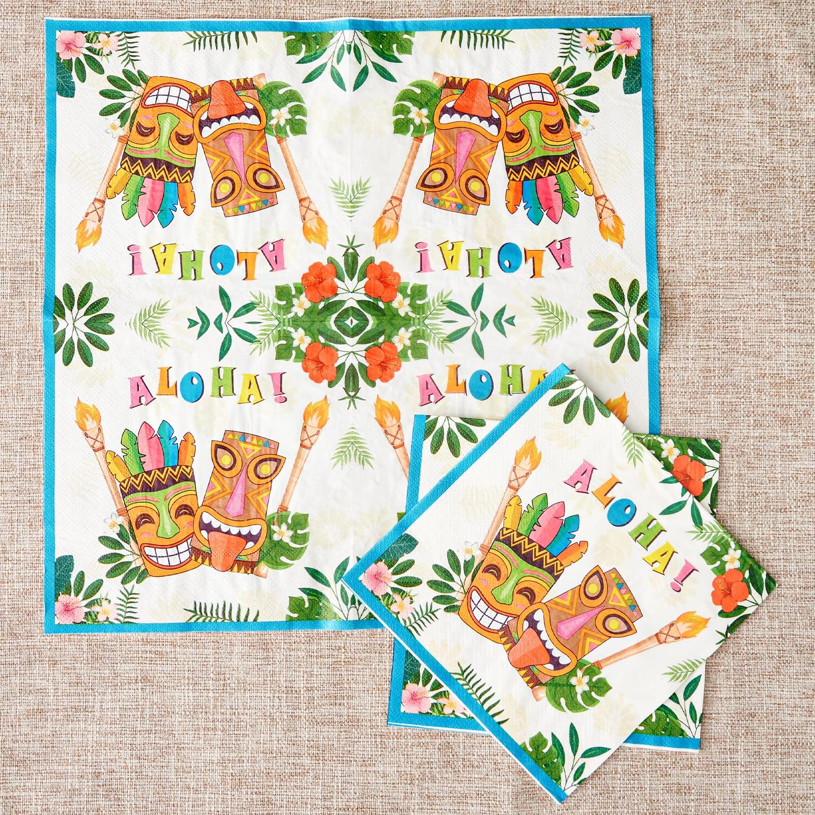 WERNNSAI 48-Piece Hawaiian Luau Party Supplies Set - Plates and Napkins for 16 Guests