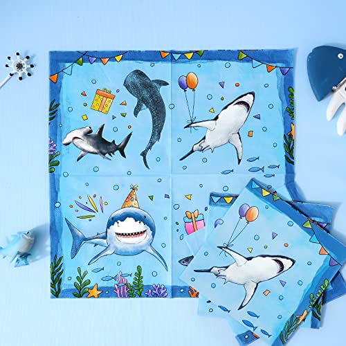 WERNNSAI 64-Piece Shark Birthday Party Tableware Set - Blue Ocean Theme Plates, Napkins, Cups for 16 Guests