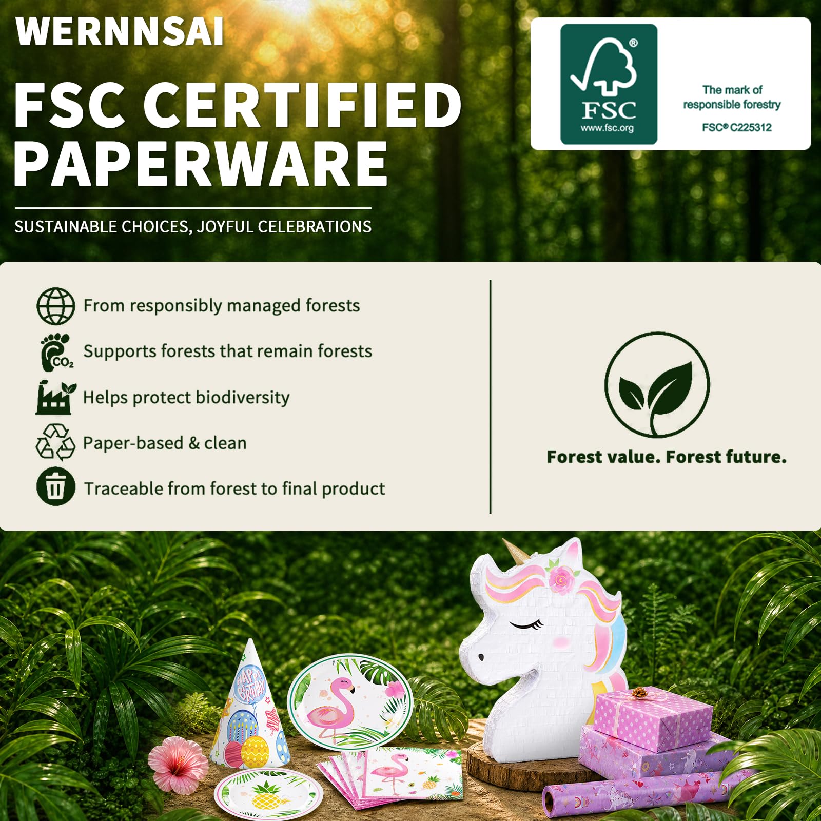 WERNNSAI Hawaiian Luau Disposable Plates and Napkins Set - 50 Plates & 50 Napkins for Tropical Party