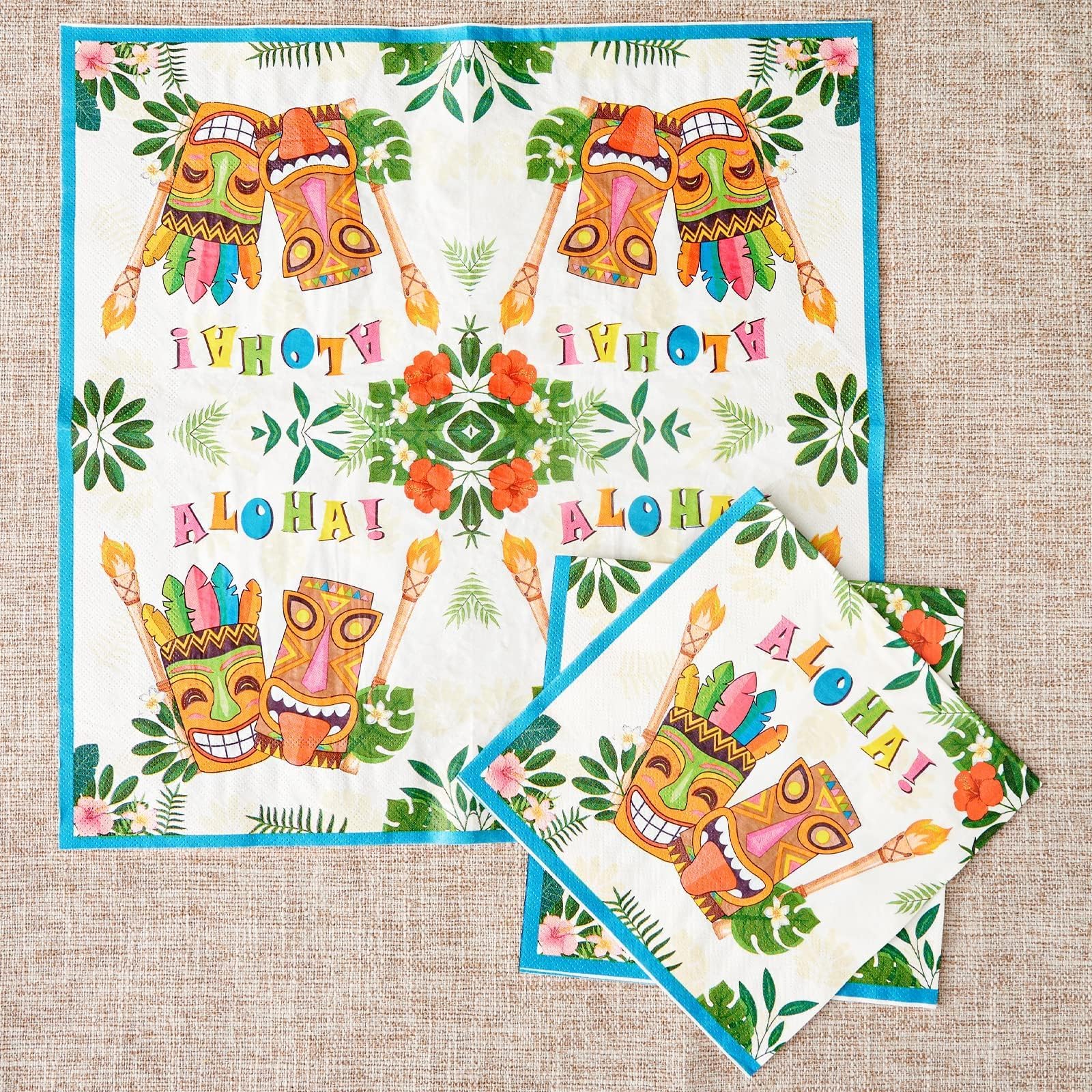 WERNNSAI Hawaiian Luau Disposable Plates and Napkins Set - 50 Plates & 50 Napkins for Tropical Party