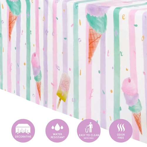 WERNNSAI Ice Cream Tablecloth 2-Pack - 108x54 Inch Plastic Sprinkle Table Cover for Summer Birthday Party Decorations