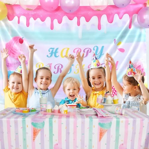 WERNNSAI Ice Cream Tablecloth 2-Pack - 108x54 Inch Plastic Sprinkle Table Cover for Summer Birthday Party Decorations