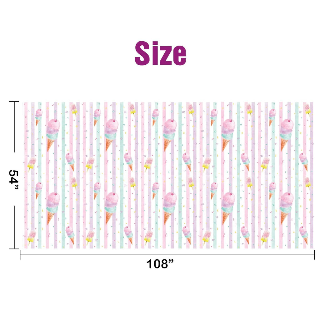 WERNNSAI Ice Cream Tablecloth 2-Pack - 108x54 Inch Plastic Sprinkle Table Cover for Summer Birthday Party Decorations